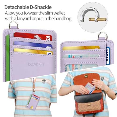 Slim Minimalist Front Pocket Wallet, RFID Blocking Credit Card Holder Wallet with Integrated D-Shackle for Men Women - color: Cowhide Violet