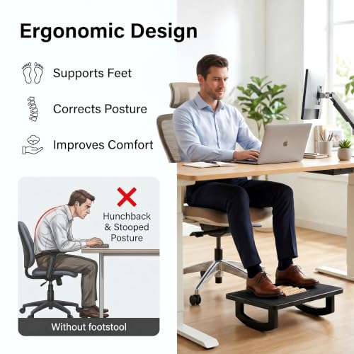 Bamboo Under Desk Foot Rest Foot Stool Rocking Footrest (Black Semicircle) - color: Black, size: Semicircle