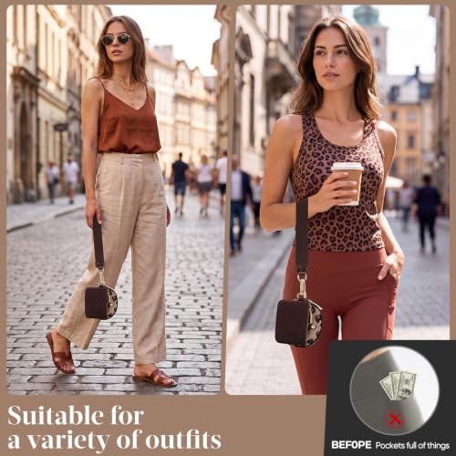 VUTUXA KeyChain Wallet Wristlet For Women Mini Zip Dual Pouch Coin Purse - color: Brown leopard + brown