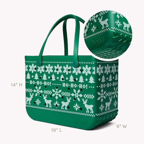 BOGG BAG Original Large Tote – 19” x 14” x 9” – Essential Bags for Beach, Pool, Boat, Sports, Tailgating, Cruise - color: Ugly Sweater - Green