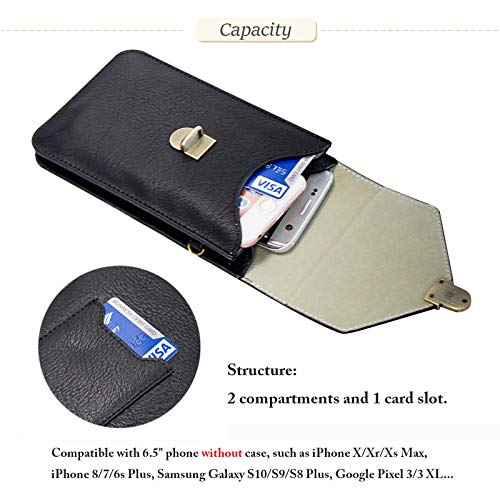 Small Cell Phone Purse, Synthetic Leather Crossbody Bag Dual Pockets Card Holder Neck Pouch with Adjustable Strap for iPhone X Xr 8 7 6s Plus, Galaxy S10 S9 S8 Plus, LG G8 ThinQ, Black - color: 02 Black