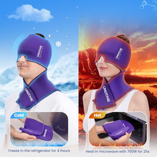 ONLYCARE Migraine Relief Cap & Neck Ice Pack Wrap Gel Gift Set for Women - color: Purple