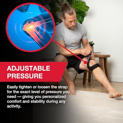 MUELLER Sports Medicine Adjustable Max Knee Single Strap for Men and Women, Compression & Pain Relief Support for Osgood-Schlatter's, Runner's Knee, Patellar Tendinitis, Black - size: Large/X-Large