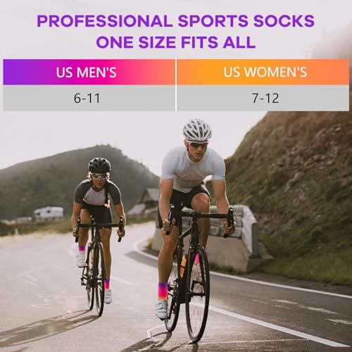 NIcool Cycling Socks For Men, 1/3 Pairs Bright Seamless Compression Running Crew Socks Youth Cushioned Tennis Quarter Socks - color: 1 Pair Blue Gradient; 1 Pair Purple Gradient;1 Pair Bright Pink Gradient