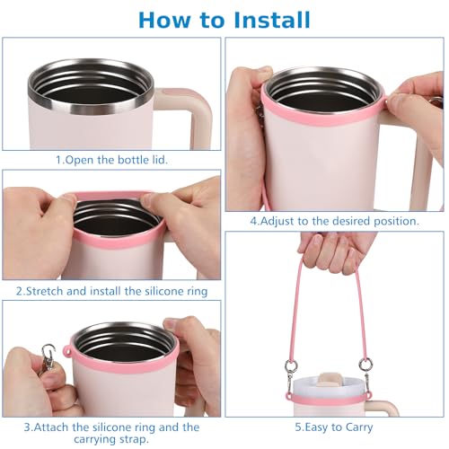 Accmor Water Bottle Handle, Silicone Water Bottle Sling, Water Bottle Carrier Holder with Strap and Boot Compatible with Stanley Cup Accessories - color: pink