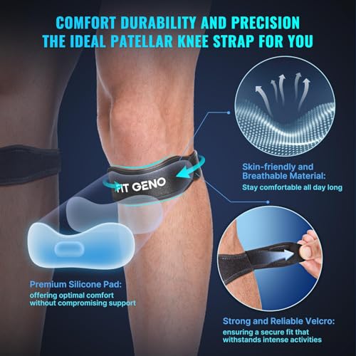 Fit Geno Knee Strap Patella Tendon Support: Patellar Stabilizing & Pain Relief for Man and Women - Knee brace for Runner's & Jumper's, Tendonitis, Running, Volleyball, Basketball (2-Pack) - color: Black