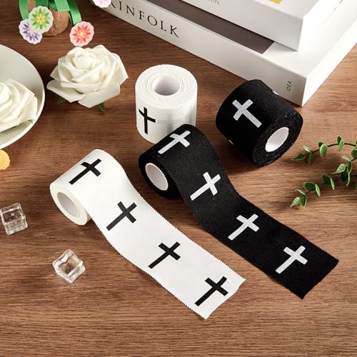 2Pcs Christian Athletic Tape 2in x 23ft Cross Sports Tape Religious Cotton Zinc Oxide Sports Wristbands Jesus Cross Wrist Tapes for Football Baseball Athlete Tennis Gymnastics First Aid Injury Wrap