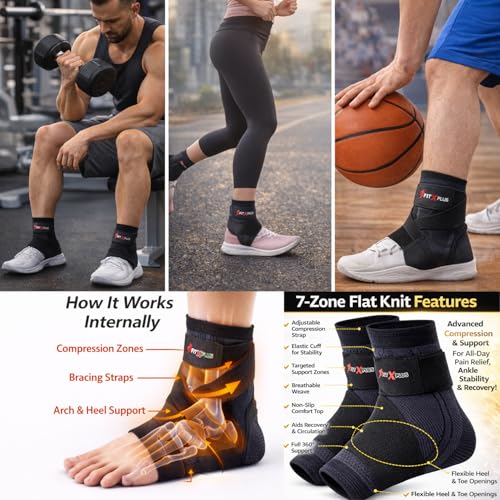 FIT-X-PLUS Large Ankle Brace for Men & Women (Pair) – Compression Ankle Support Sleeve for Sports, Running, Gym, Walking, Workout, Basketball & Daily Activities, Black - size: Large