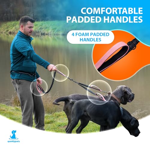 SparklyPets Hands Free Dual Dog Leash, Medium & Large (Pink) - color: Pink, size: 2 dogs M/L
