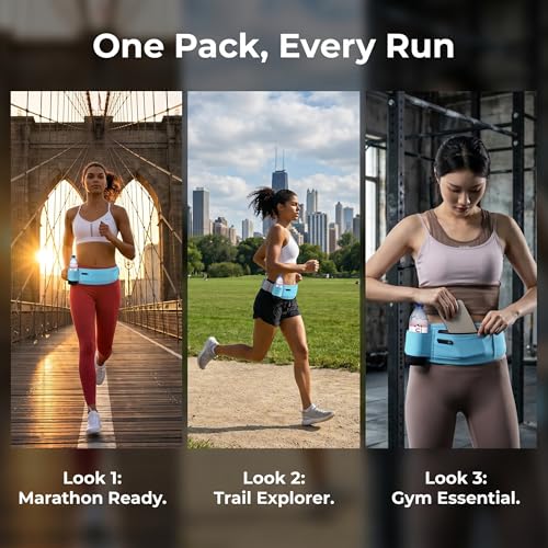 Running Hydration Belt with Water Bottle Holder for Men Women, Bounce-Free Phone Storage Waist Pack, Reflective Adjustable Marathon Belt for Jogging Trail Running,Fits All Phones (Light Blue) - color: Light Blue