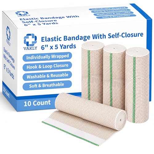 Vakly Elastic Bandage Wrap 6'' x 5 Yds, Self-Closure Compression Roll 10 Pk - size: 6 Inch (Pack of 10)