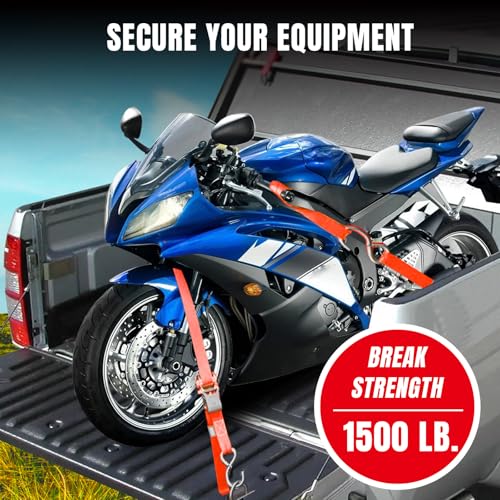 Jack Boss Ratchet Tie Down Straps Set, 1500 lbs Break Strength, 1" x 15' Heavy Duty Ratchet Straps with 4X Soft Loops Padded Handles Coated S Hook, Fits for Moving Appliances Motorcycle, Orange-Red - color: Red-4pcs