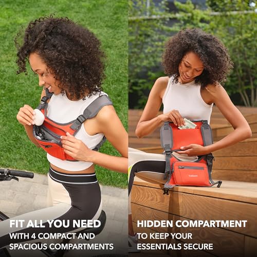 Running Chest Pack, Reflective Vest, Water Repellent, Phone Holder, Workout Bag for Runners, Cycling, Biking, EDC Pouch, Jogging Carrier, Hidden Pocket, Men & Women, Lightweight - color: Orange