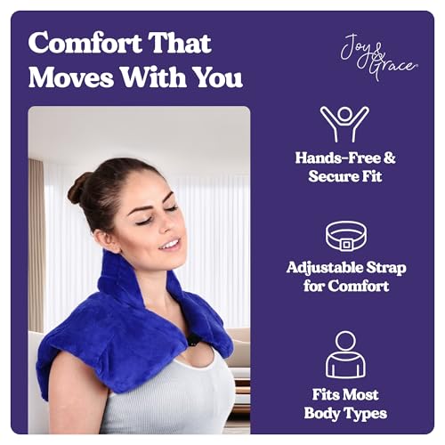 Microwavable Heating Pad for Neck, Shoulders, and Back by Joy & Grace | 5 Lb Weighted Neck & Shoulder Wrap | Moist Heat Therapy Pack for Relaxation and Comfort | Soft Micro-Mink Cover | Unscented Blue - color: Blue, style: Unscented