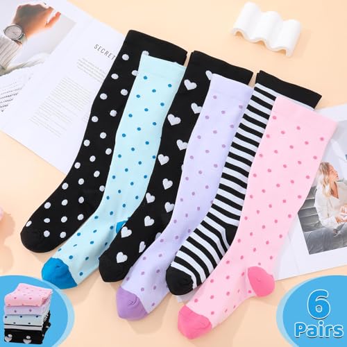 Jspupifip 6 Pairs Plus Size Compression Socks for Women, Wide Calf - color: Black, White, Pink, size: XX-Large