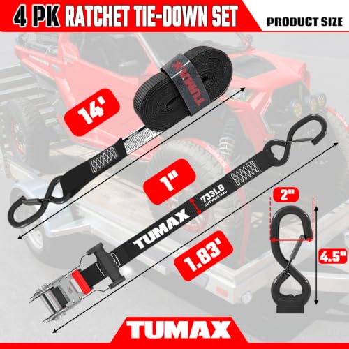 4Pcs Ratchet Tie Down Straps: 15FT 2200lb for Truck, Motorcycle & Cargo - size: 2200lbs-Black