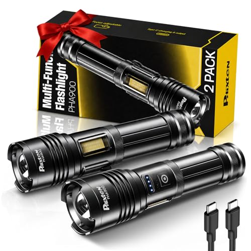 PHIXTON Super Bright Flashlight High Lumen 100000 USB C Rechargeable 2 Pack - size: 2 Pack