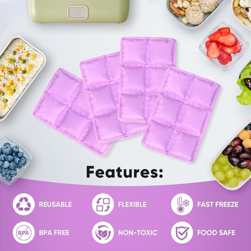 4 Pack Flexible Ice Packs for Lunch Boxes & Coolers, Lightweight - color: Purple