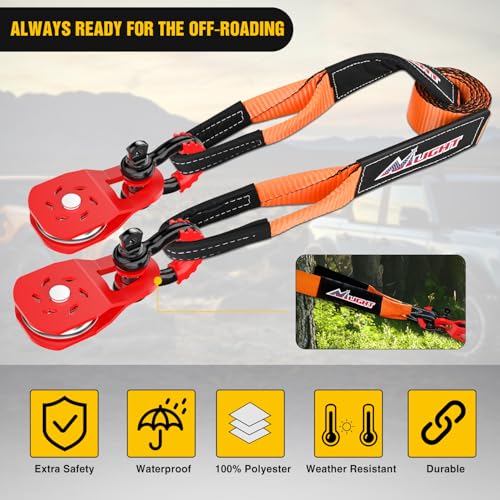 Nilight Offroad Recovery Kit 3" x8' Tow Strap Pulley Anti-Theft D-Shackles - color: 8ft Tow Strap +D-Ring Shackle +Block, size: Trailers