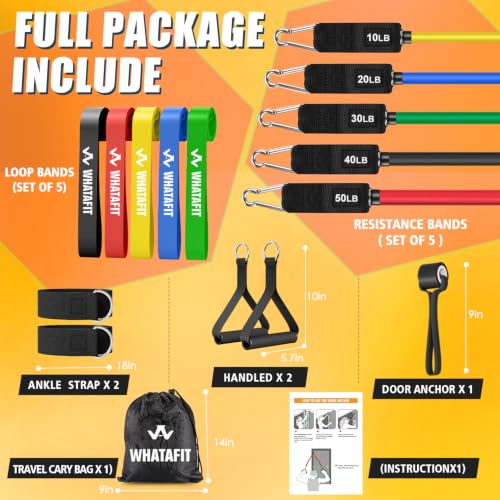 WHATAFIT Resistance Bands with Handles, 150 lb Exercise Bands Set - color: Colorful