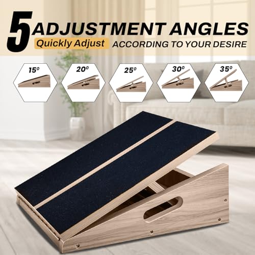 Portable Wooden Slant Board for Calf Stretching - Non-Slip Calf Stretcher Slant board with 5 Position - Adjustable Slant Board for Squats Knees & Ankle Stretcher - Incline board for calf stretching