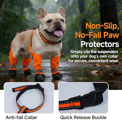 Anti-Slip Dog Paw Shoes with Adjustable Suspenders - color: Orange, size: Medium