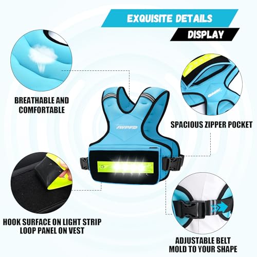 Adjustable Weighted Vest for Women Men, 6-15 Lbs/12-18 Lbs Rucking Vest with LED Light Strips, Weight Vest with 6 Ironsand Weights, and Zipper Pocket for Strength Training, Walking, Running - color: Blue