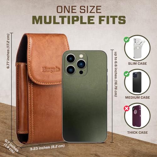 Genuine Leather Phone Holster for Men Belt,Cell Phone Belt Holder Case with Belt Clip Fits for iPhone 17 Pro Max 16 Plus 15 Pro Max 14 Pro Max 13 Pro Max Samsung Galaxy A15 S24 Ultra (Brown) - color: Brown