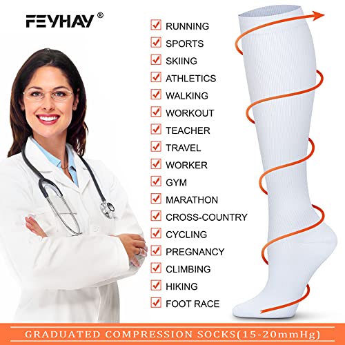 FEYHAY Copper Compression Socks (8 Pairs) 15-20 mmHg Circulation is Best Athletic & Daily for Men & Women, Running, Climbing - color: 06 Colour Mixture, size: Large-X-Large