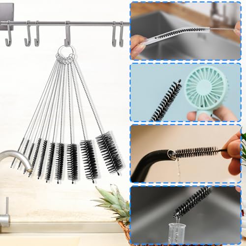 Ixiaoyoo 11 Pcs Cleaning Brushes Set, 8 Inch + 60 Inch Cleaner Brushes - color: 8 Inch + 60 Inch Black