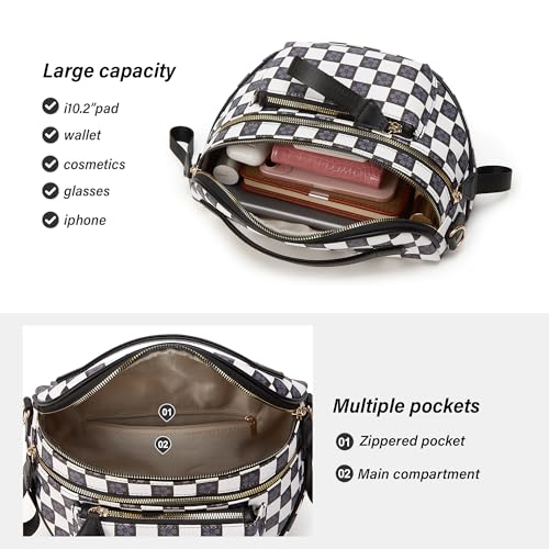 Makes Checkered Crossbody Bag Bum Bag for Women with Pouch - color: Black Checkered