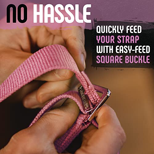 Yoga Strap with Buckle, Soft Cotton/Polyester Webbing, 8 ft - color: Pink