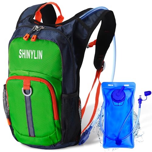 Shinylin Kids Hydration Backpack with 1.5L Water Bladder Hiking Backpack Lightweight for Boys or Girls Children Biking Climbing Running Cycling - color: Green, style: Classic
