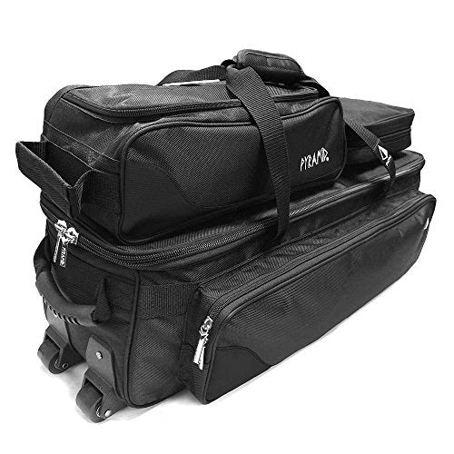 Pyramid Path Triple Tote Roller Plus Bowling Bag with Detachable Shoe Bag (Fits US Mens Size 15), Accessory and Side Pocket, Lightweight Travel Design - color: Black/Black