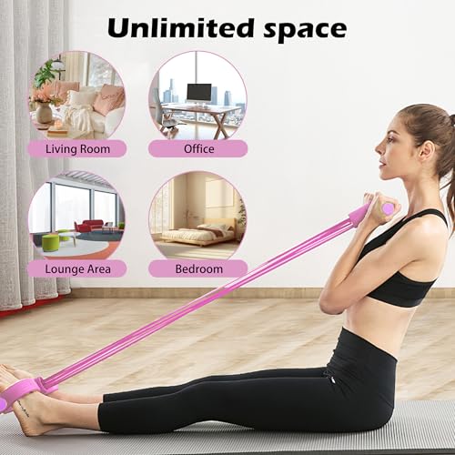 Multi-Function Tension Rope Band & Pedal Puller Resistance Band, 6-Tube Elastic Yoga Pedal Puller Resistance Band, for Abdomen/Waist/Arm/Leg Stretching Slimming Training - color: Pink-6 tube