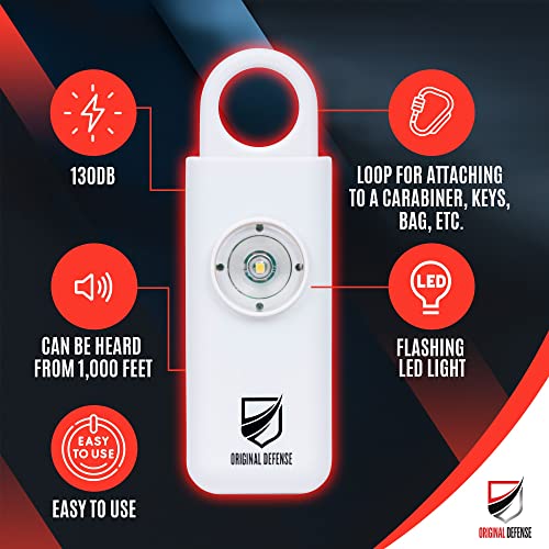 Original Defense® Siren Self-Defense Alarm - 130 dB Keychain Alarm with LED Strobe Light for Women, Children, and Elderly - Police Recommended - (White, 1 Count) - color: White