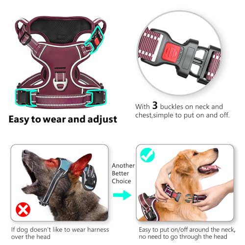 HEELE Dog Harness, Breathable Padded, No Pull Front Clip Vest, Burgundy S - color: Lock Burgundy, size: S (Pack of 1)