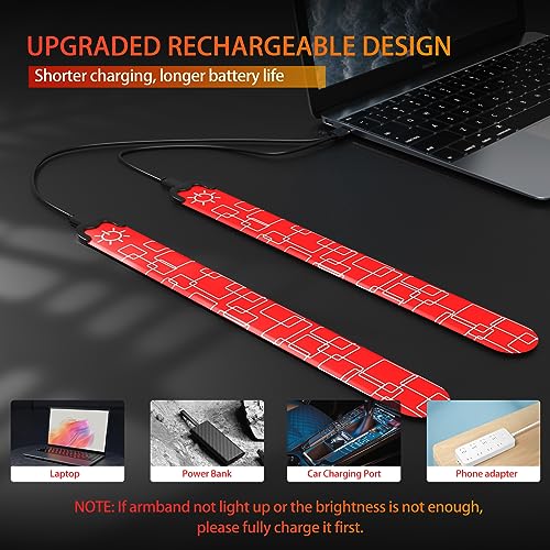 2 Pack LED Armband - Rechargeable Running Lights with Reflective Gear, High Visibility LED Wristband Lights - color: red