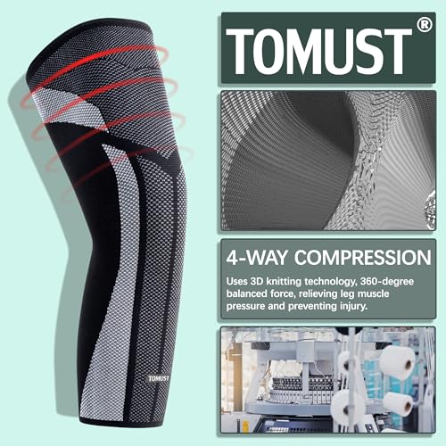 Full Leg Compression Sleeve (Pair), Thigh Support, Calf Protect, Anti Slip Long Knee Brace for Joint Pain, ACL, MCL, Meniscus Tear, Arthritis, Tendonitis, Running, Basketball, Football, L