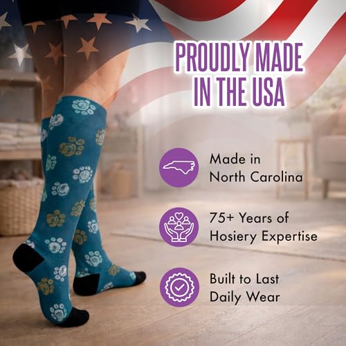 Crazy Compression Over-the-Calf Socks with Fun Designs - color: Best Frens Paw Prints Teal (Wide), size: Large-X-Large