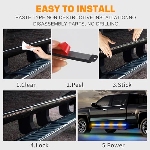 XRIDONSEN 2 Pack 70-Inch 864 LED Running Board Strobe Lights Strip - color: Amber/Blue