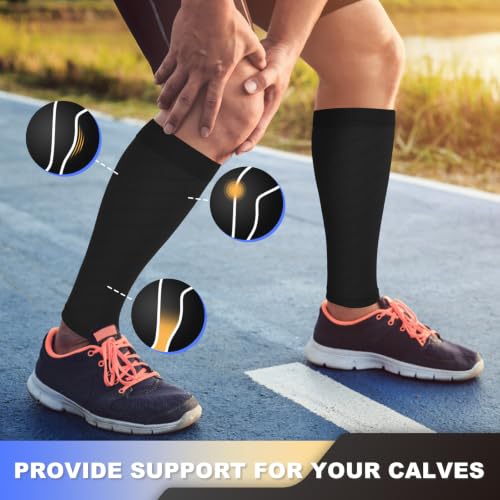 Junely 3 Pairs Calf Compression Sleeve for Men and Women - color: Blue Black Nude