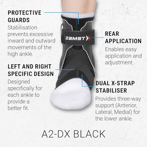 Zamst A2-DX Sports Ankle Brace with Protective Guards For High Ankle Sprains and Chronic Ankle Instability-for Basketball, Volleyball, Lacrosse, Football-Black, Right Small - size: Small, style: Black - Right