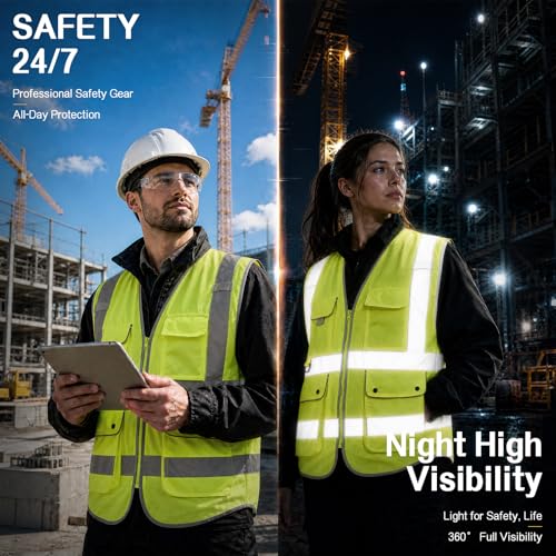 XIAKE Reflective Safety Vest for Men & Women High Visibility Class 2 Vest with Pockets Meets ANSI Standards - color: Yellow, size: X-Large