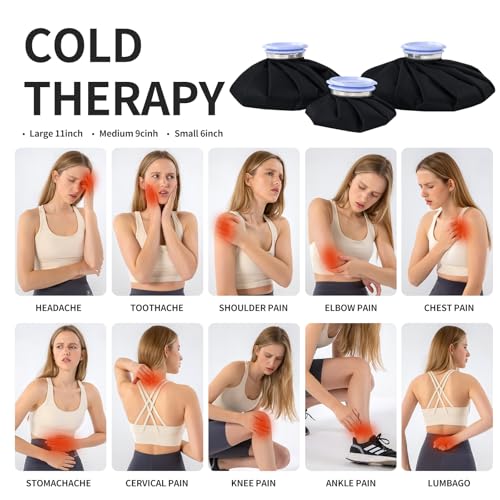 Ice Bags Ice Packs for Injuries,Reusable Ice Bags refillable Ice Pack Hot Water Bottle Hot Water Bag for Knee Head Hand Face Pain Relief,Hot Cold Compress,2Packs(9”&11”) Black - size: 9" & 11", style: Black