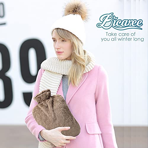 BICAREE Hot Water Bottle with Cover, 2L PVC Hot Water Bag for Neck, Shoulder Pain and Hand Feet Warmer, Menstrual Cramps, Hot Compress and Cold Therapy(Brown) - style: Brown