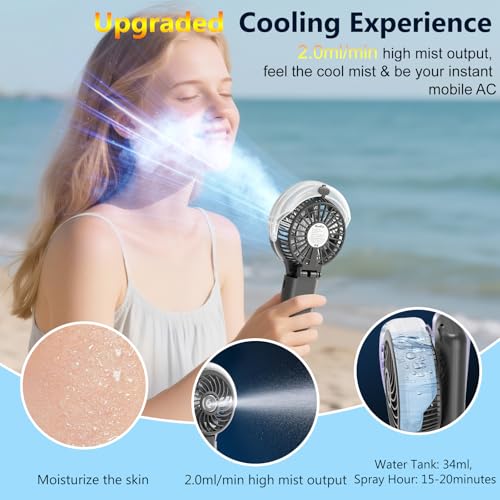 HandFan 5200mAh Upgraded Personal Misting Fan, Rechargeable Handheld Mister Fan, Spray Water Mist Fans, Portable Cooling AC, Electric Mini Hand Fans for Beach Travel Outdoors(Black) - color: Black