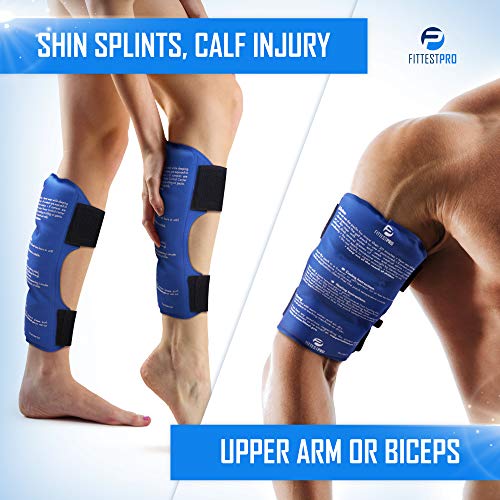 Shin Splint Ice Packs (XL Set of 2) Reusable Hot and Cold Therapy Wrap | Leg or Calf Pain Relief | Advanced Soft Gel Technology | Freezable and Microwavable | Running Injuries & Recovery - style: Shin XL