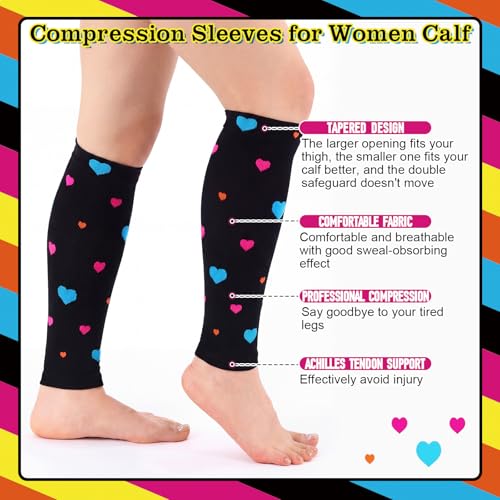 Janmercy 5 Pairs Calf Compression Sleeve Women Footless Compression Socks Support Elastic Leg Sleeve for Runners Nurse Athletic Pregnant