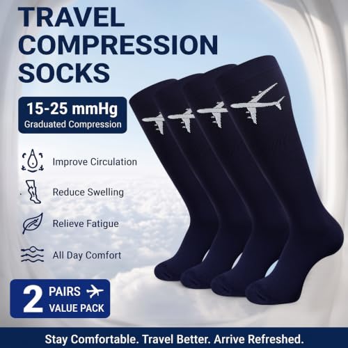 Skicuff 2 Pairs Travel Compression Socks for Men and Women - color: Navy Blue